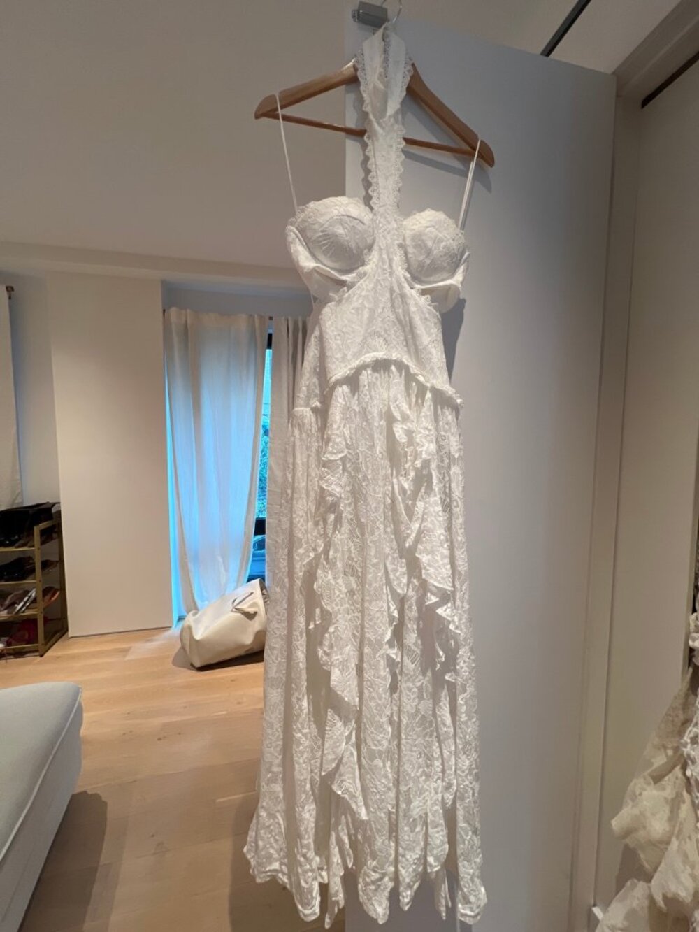 12th Tribe White Lace Bustier Halter Maxi Dress Size S